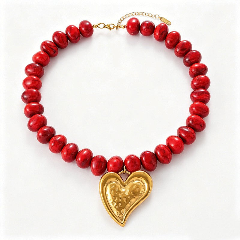 Red Marbled Bead Heart Necklace