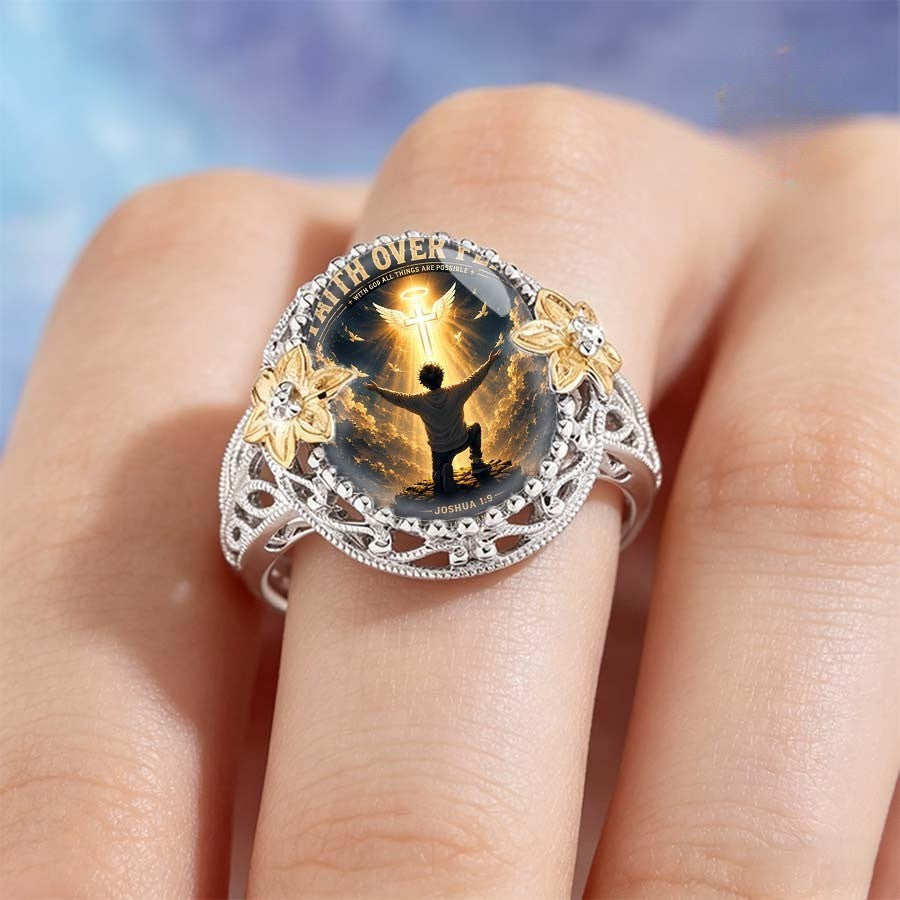 Faith Over Fear Cross Dome Ring