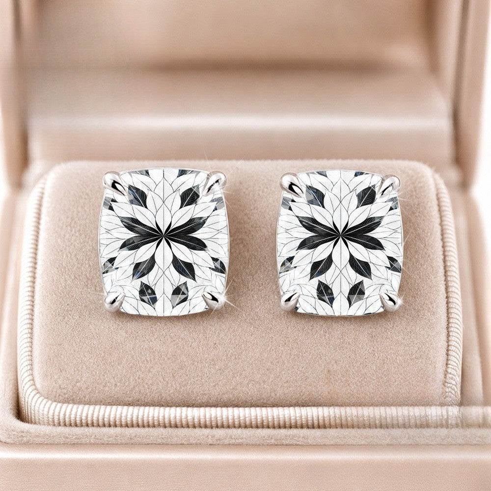 Black & White Floral Square Stud Earrings