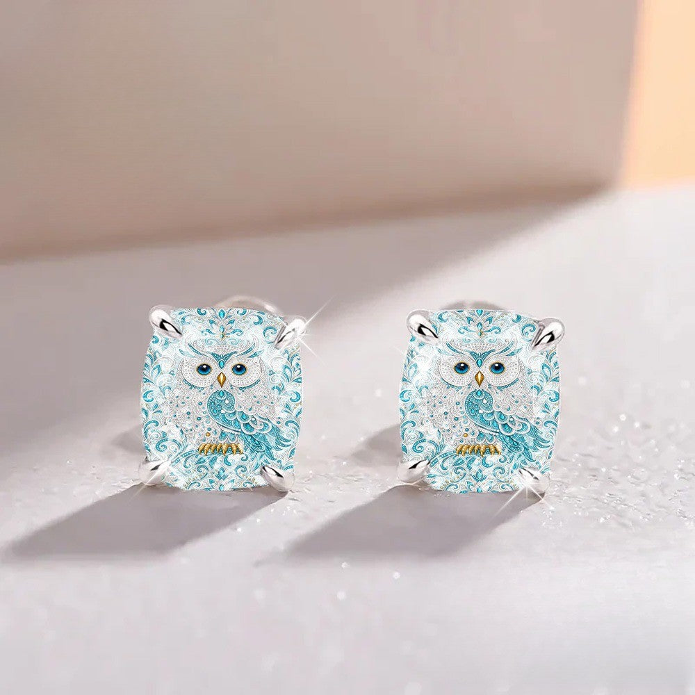 Blue Owl Square Stud Earrings