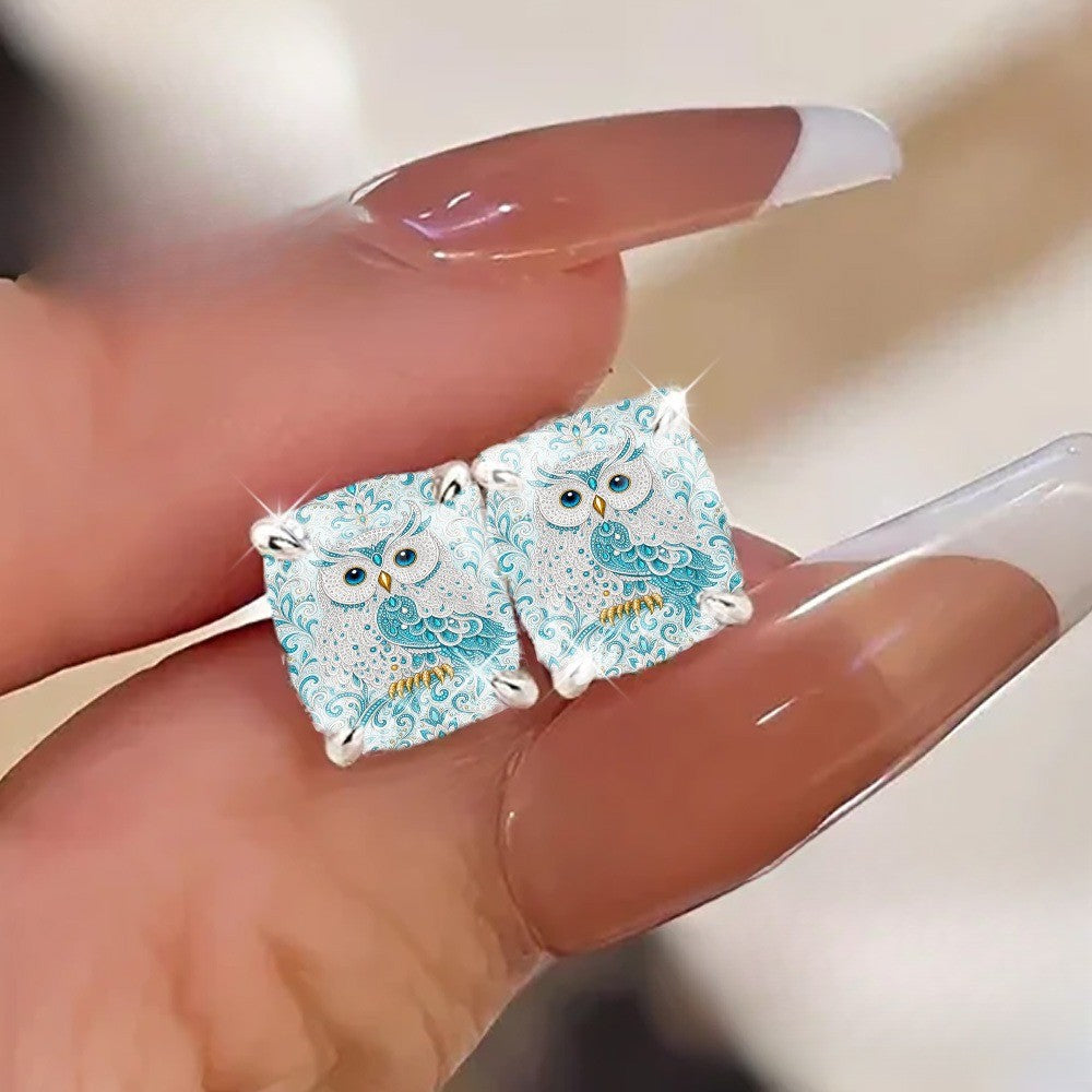 Blue Owl Square Stud Earrings