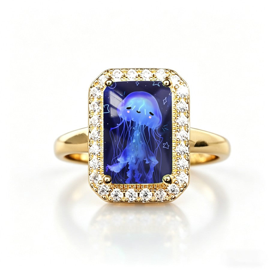 Blue Jellyfish Rectangular Ring
