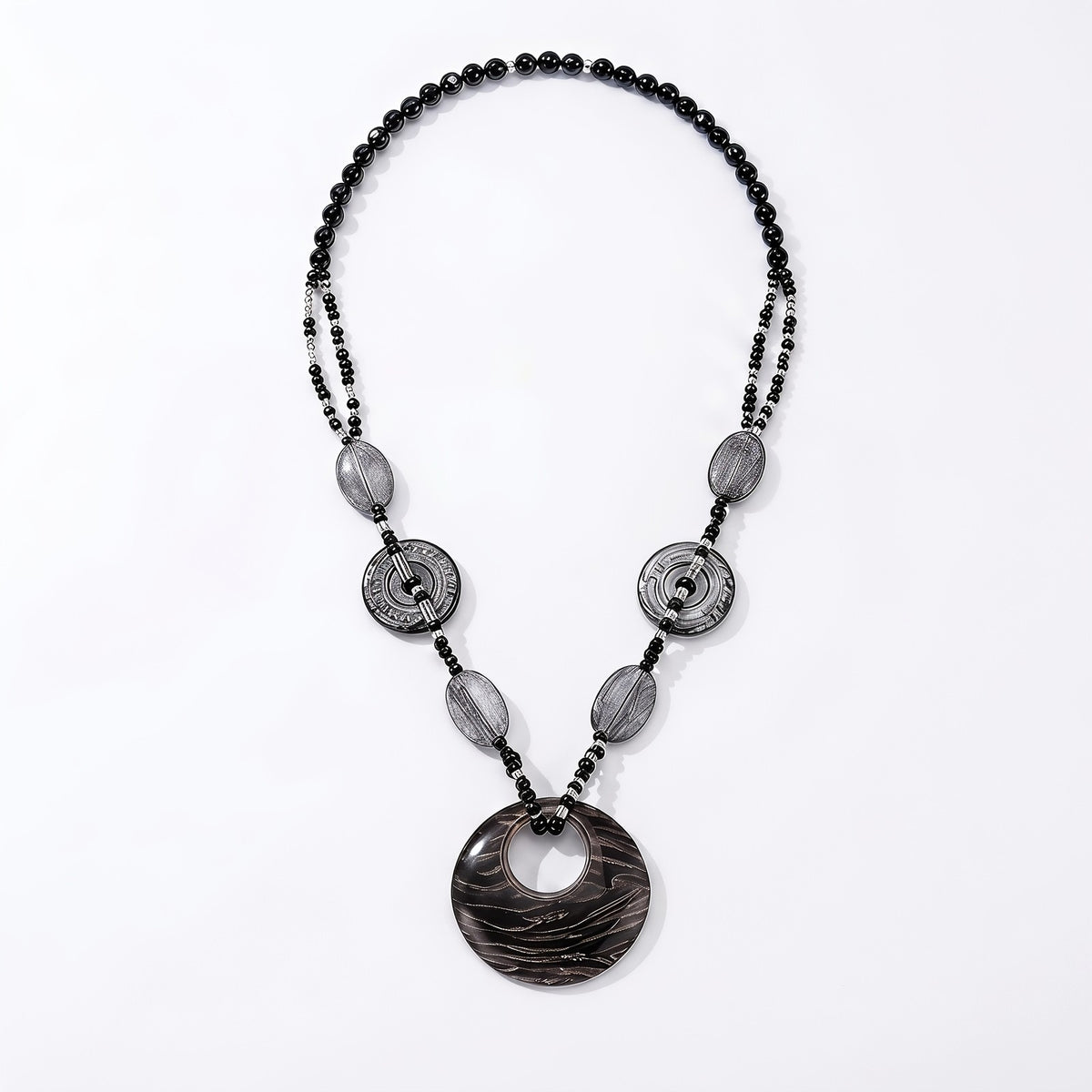 Marbled Circle Beaded Necklace