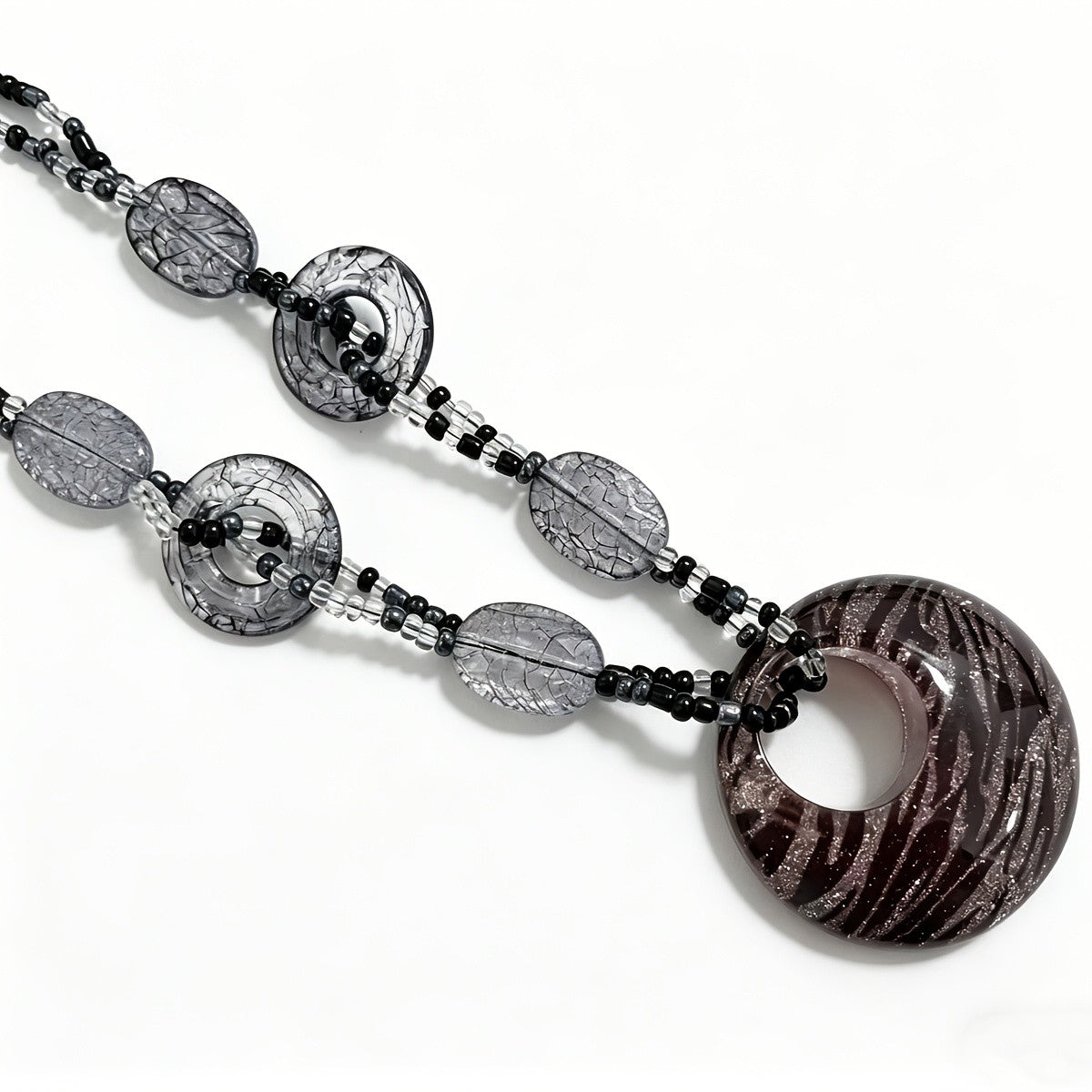 Marbled Circle Beaded Necklace