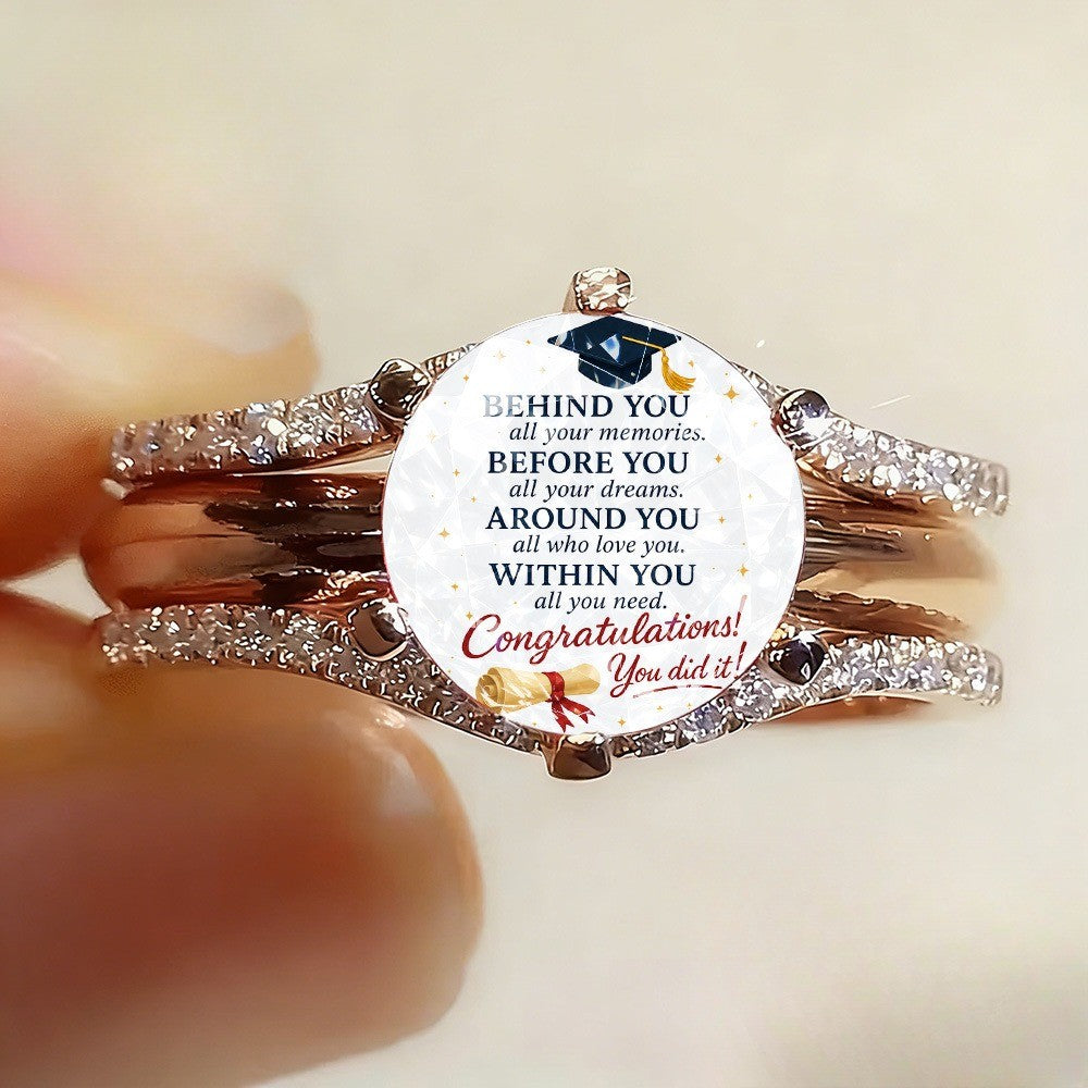 Sparkly Graduation Cap Message Ring