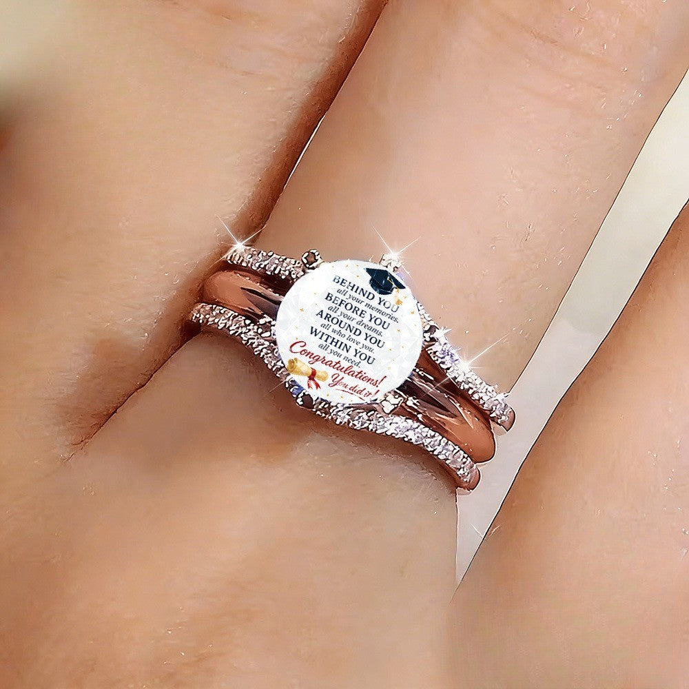 Sparkly Graduation Cap Message Ring