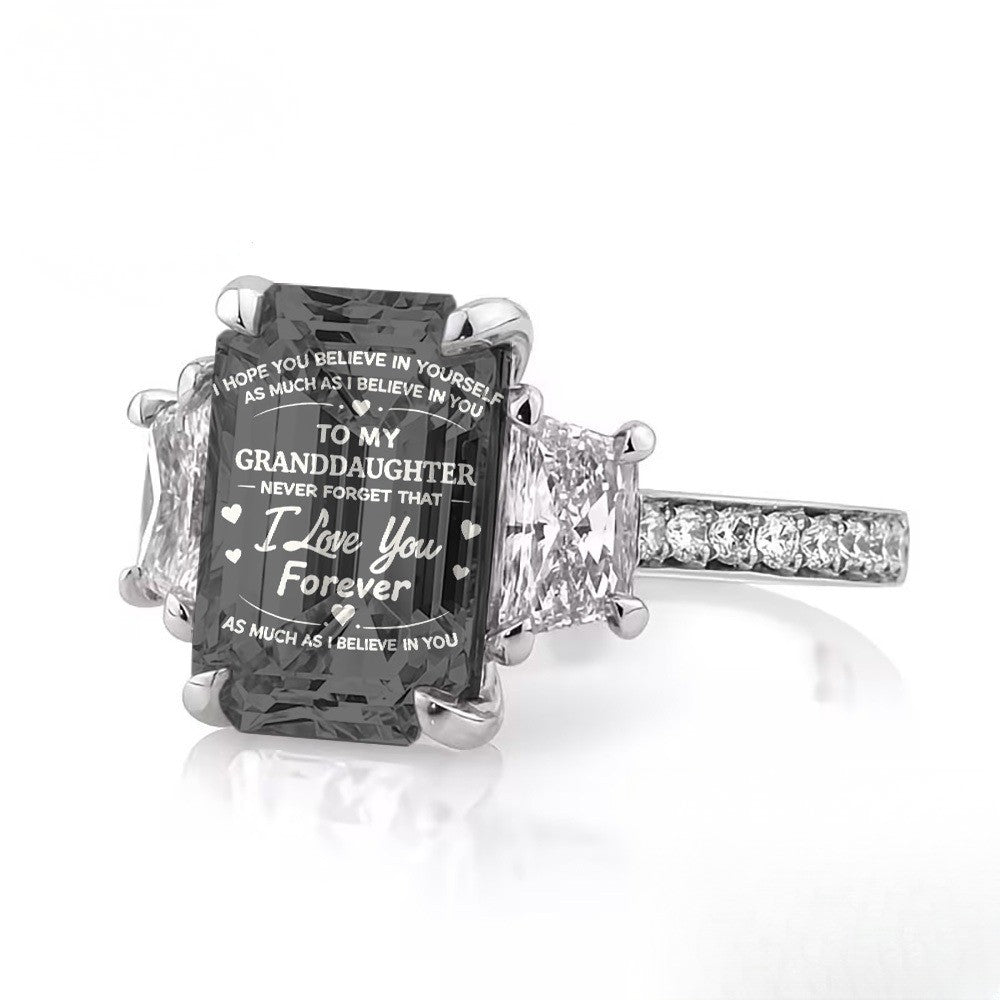 Granddaughter Message Square Crystal Ring