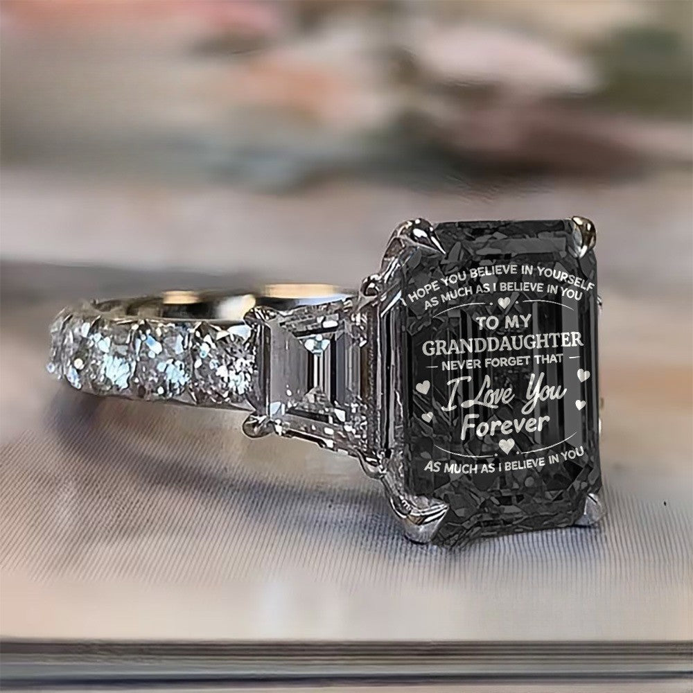 Granddaughter Message Square Crystal Ring
