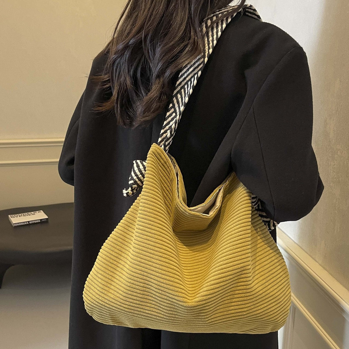 Striped Corduroy Tote Bag