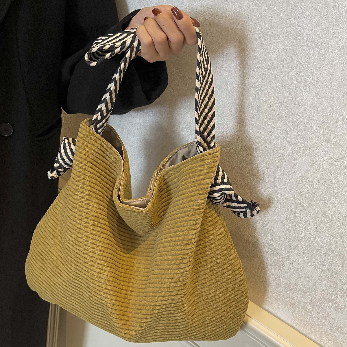 Striped Corduroy Tote Bag