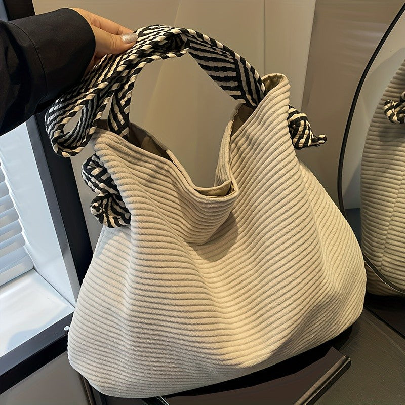 Striped Corduroy Tote Bag