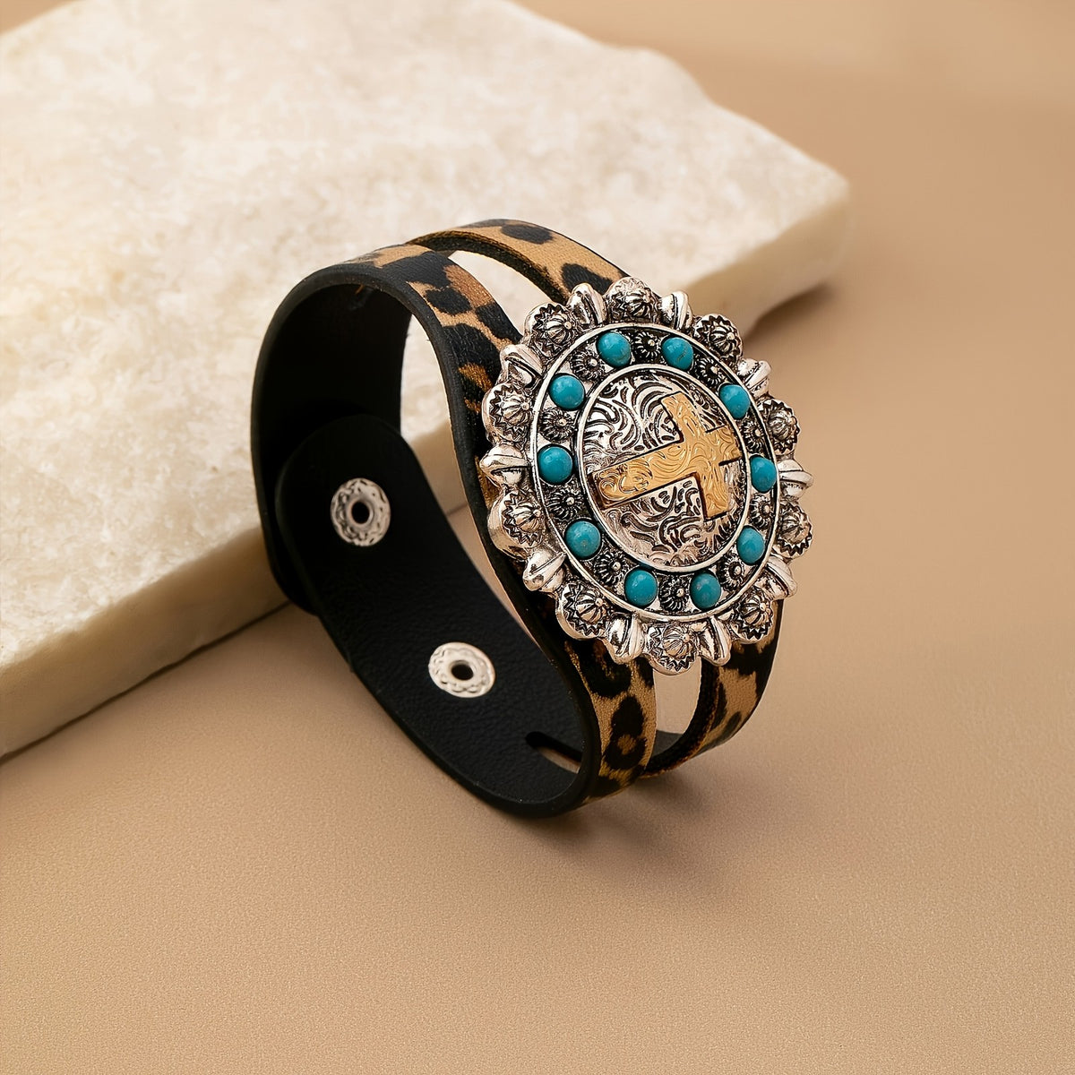 Leopard Cross Statement Bracelet