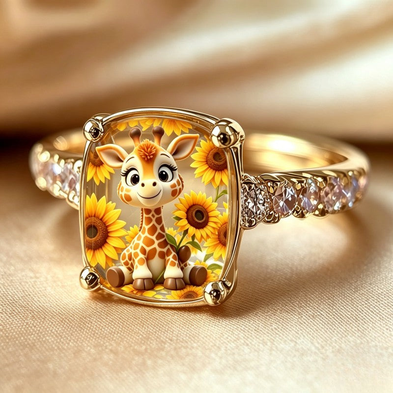 Giraffe Sunflower Crystal Ring