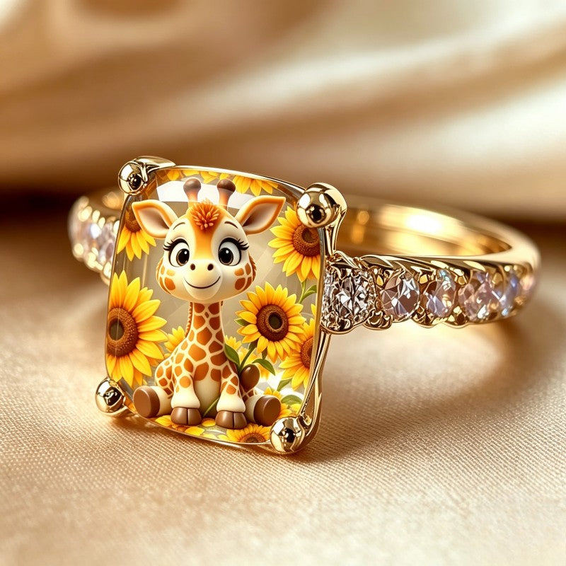 Giraffe Sunflower Crystal Ring