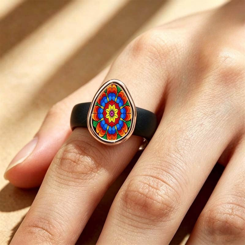 Colorful Floral Star Teardrop Ring
