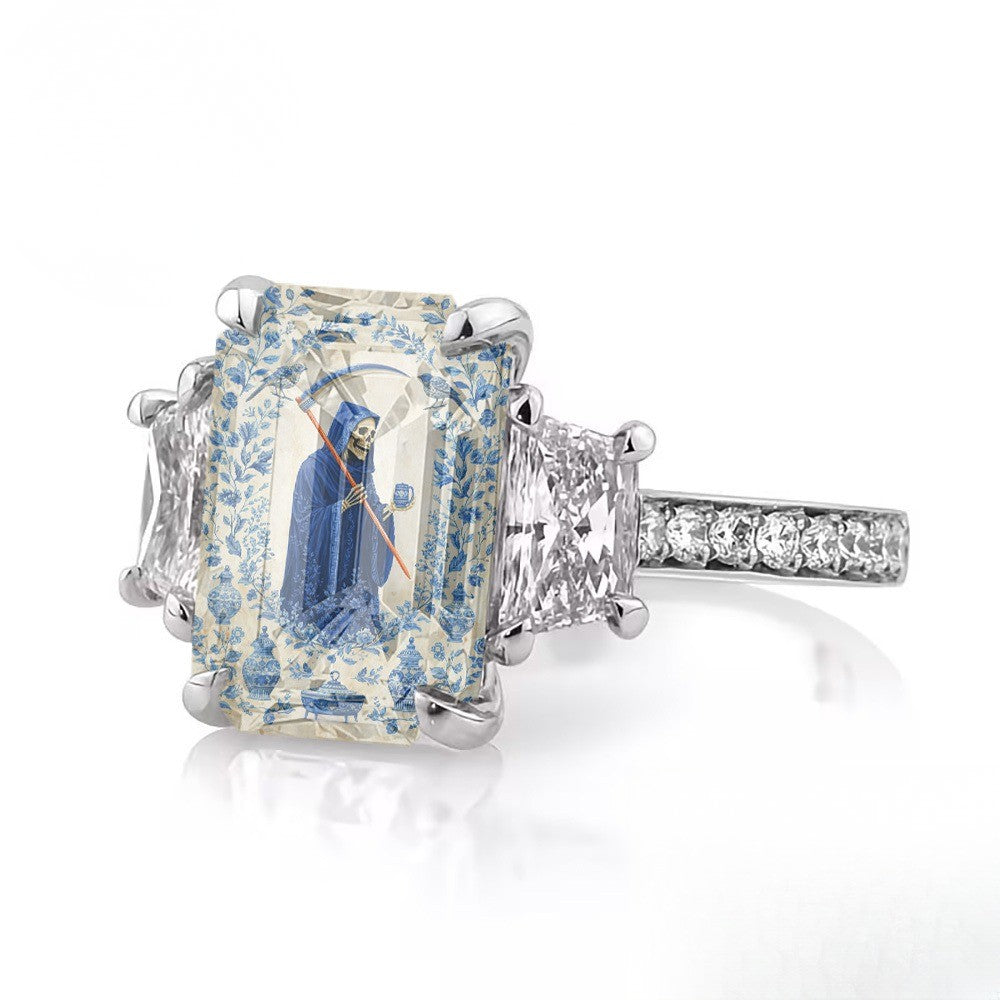 Blue Porcelain Skeleton Ring