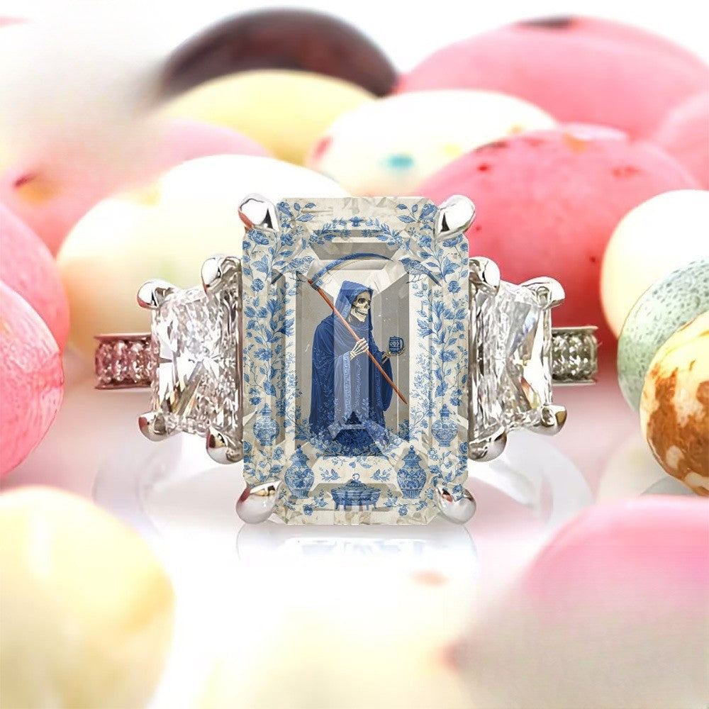 Blue Porcelain Skeleton Ring