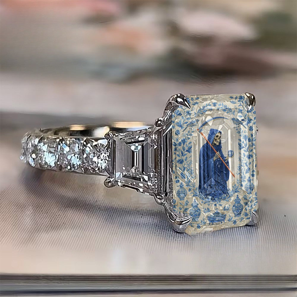 Blue Porcelain Skeleton Ring