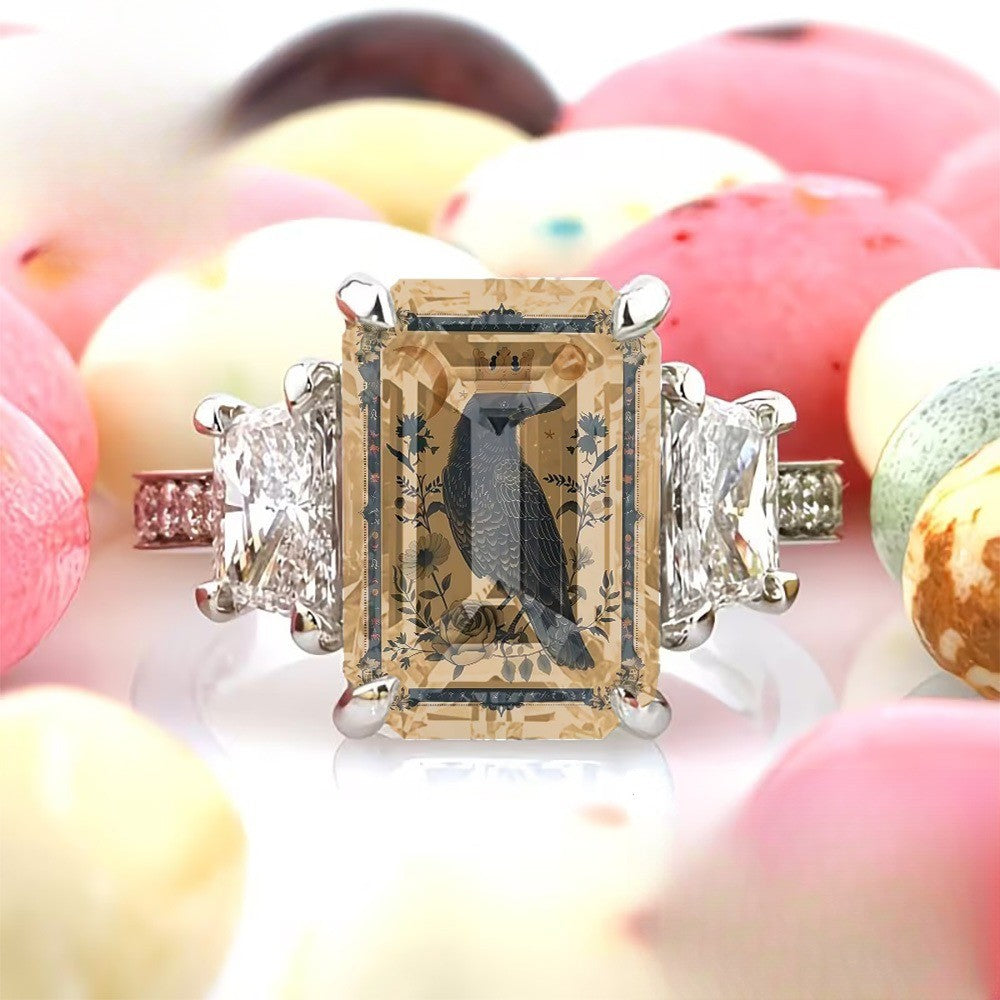 Crowned Crow Rectangular Ring