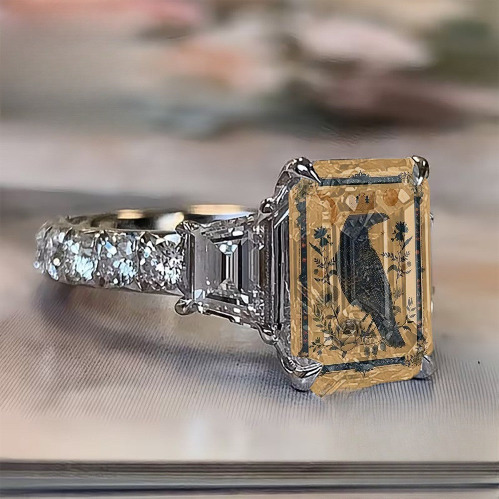 Crowned Crow Rectangular Ring