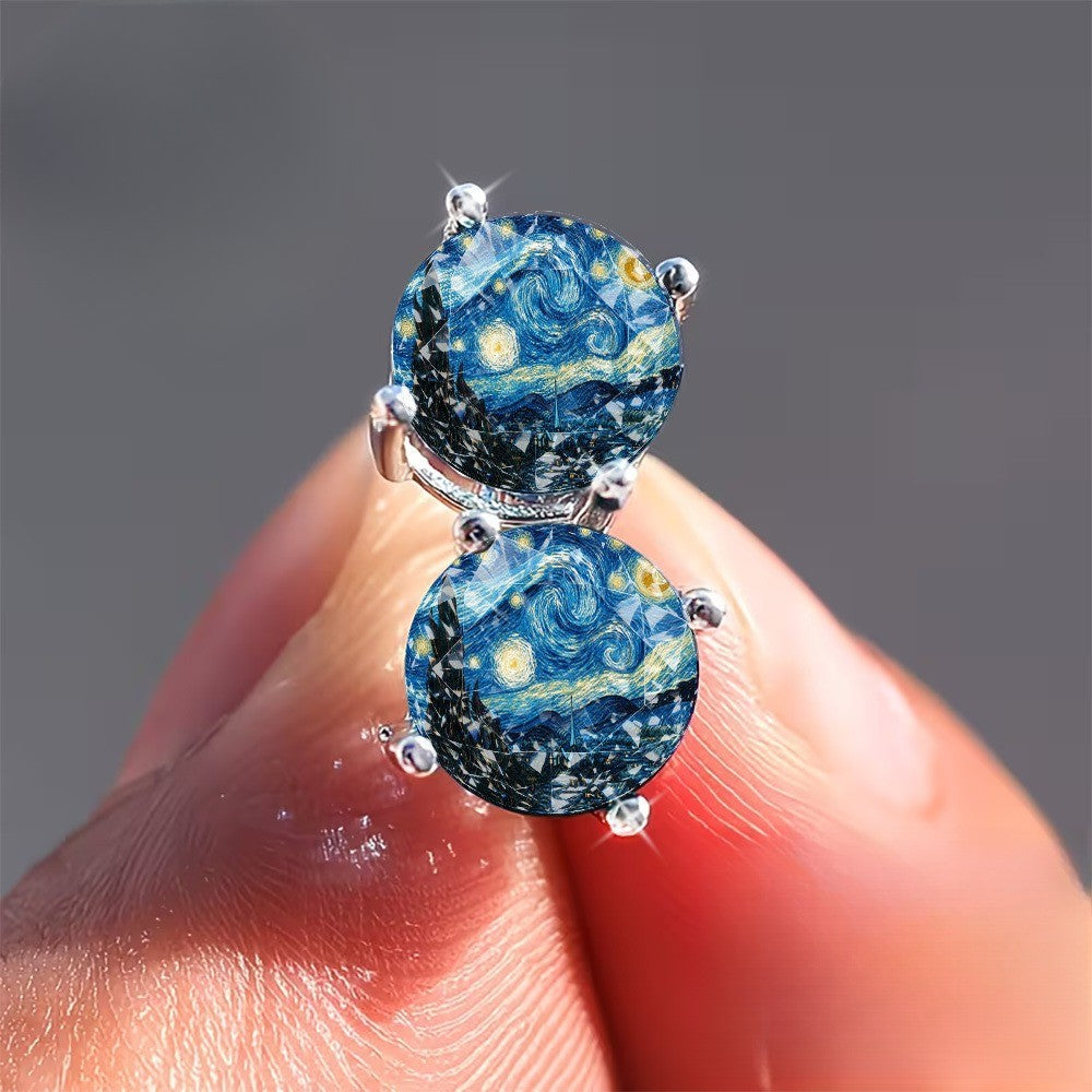 Swirling Night Sky Glass Stud Earrings
