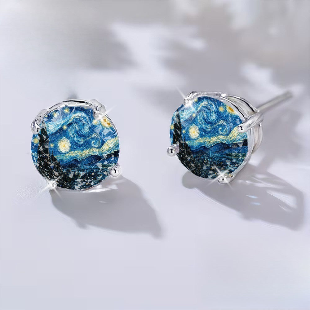 Swirling Night Sky Glass Stud Earrings