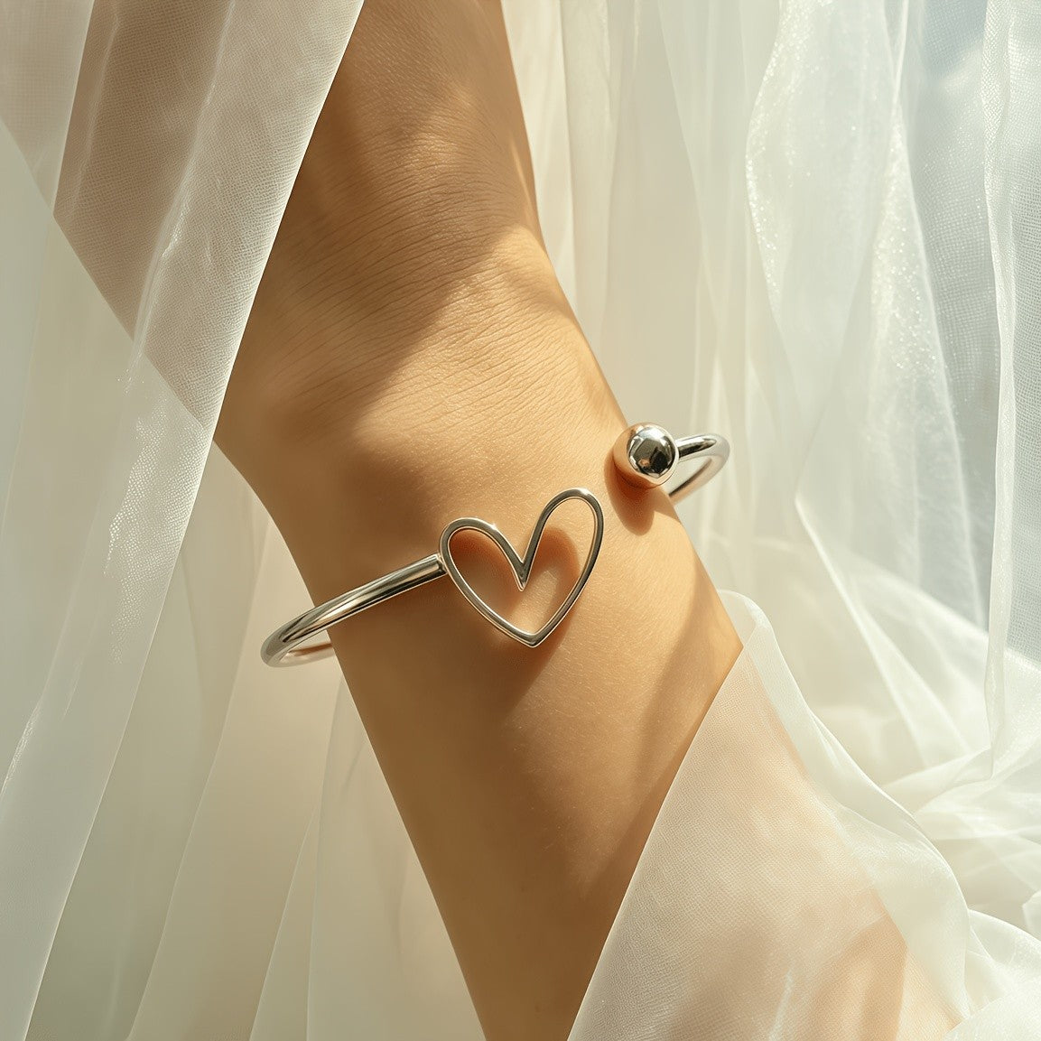 Heart Sun Butterfly Open Bangle