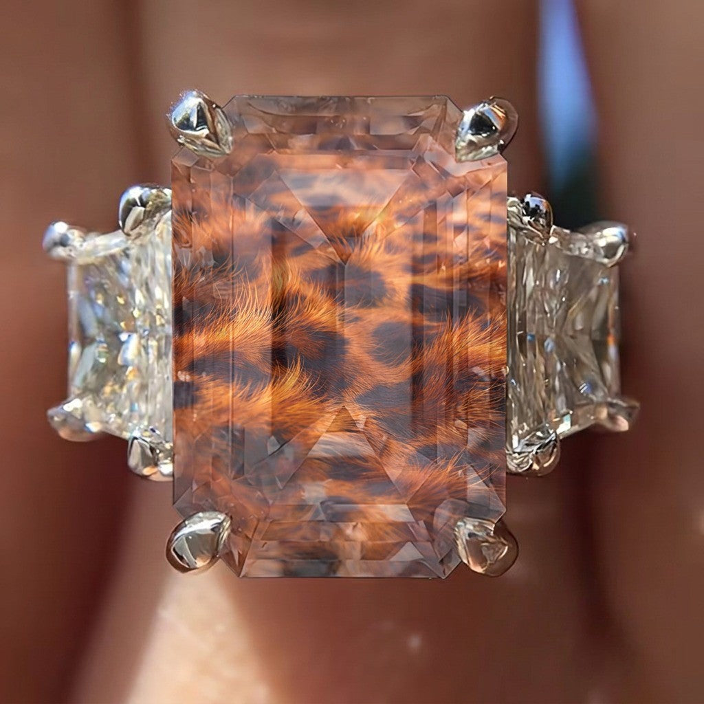 Leopard Print Emerald Cut Ring