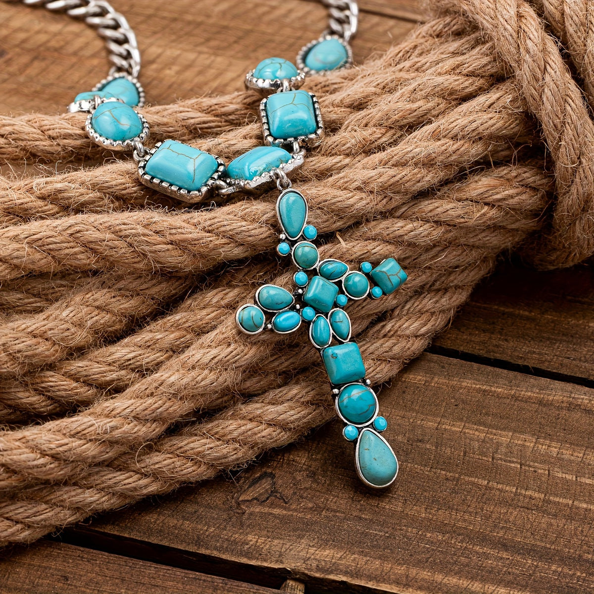 Turquoise Mosaic Cross Necklace