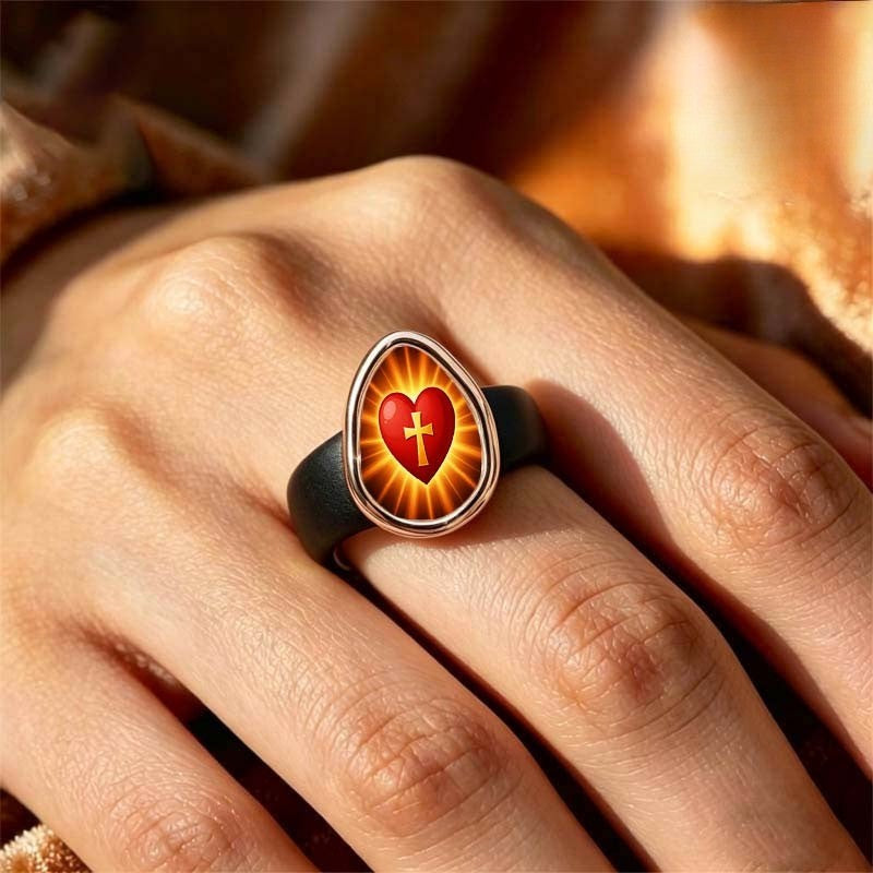 Radiant Cross Heart Glass Ring