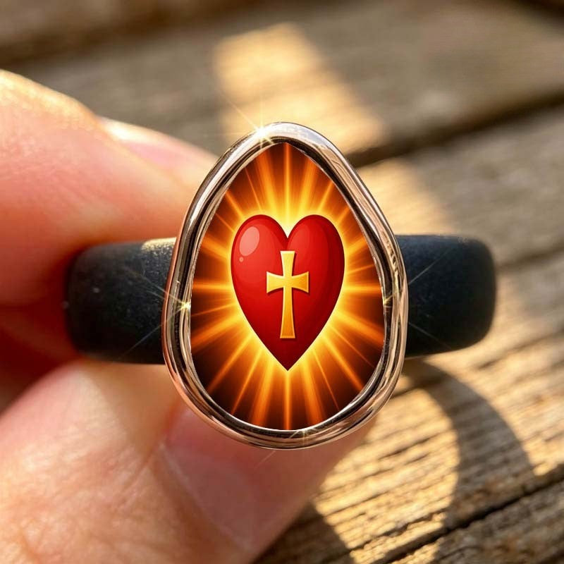 Radiant Cross Heart Glass Ring