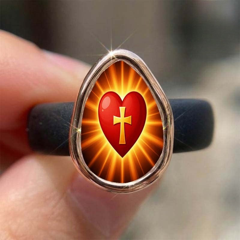 Radiant Cross Heart Glass Ring