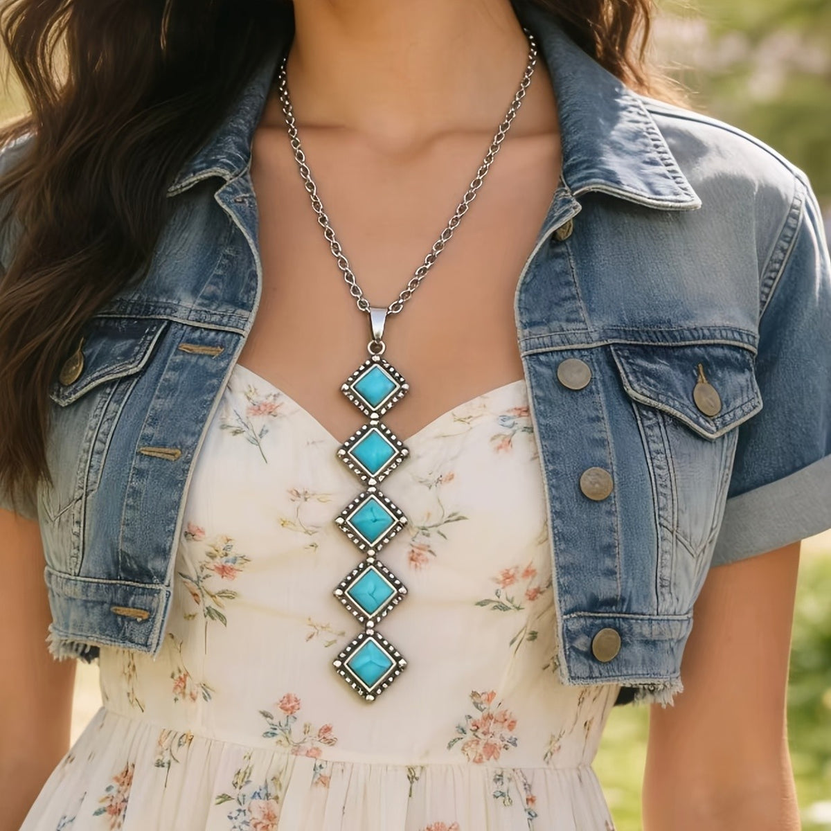 Turquoise Diamond Drop Necklace