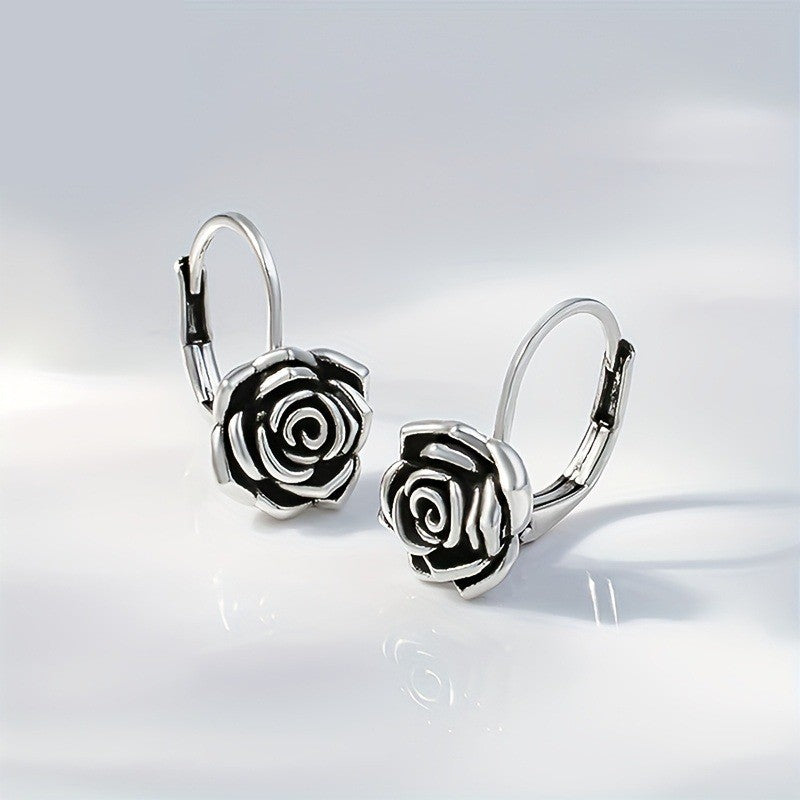 Rose Carved Hoop Earrings