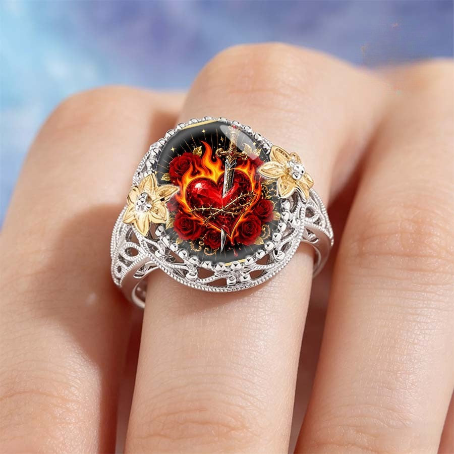 Sword & Rose Heart Ring
