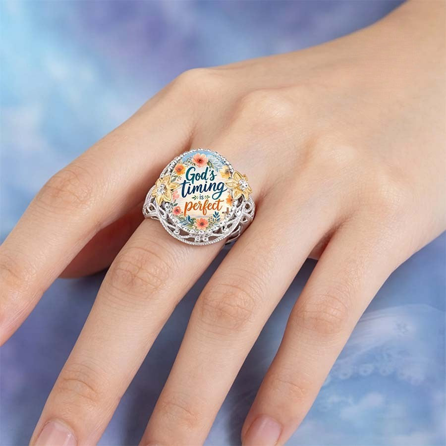 God's Timing Floral Statement Ring