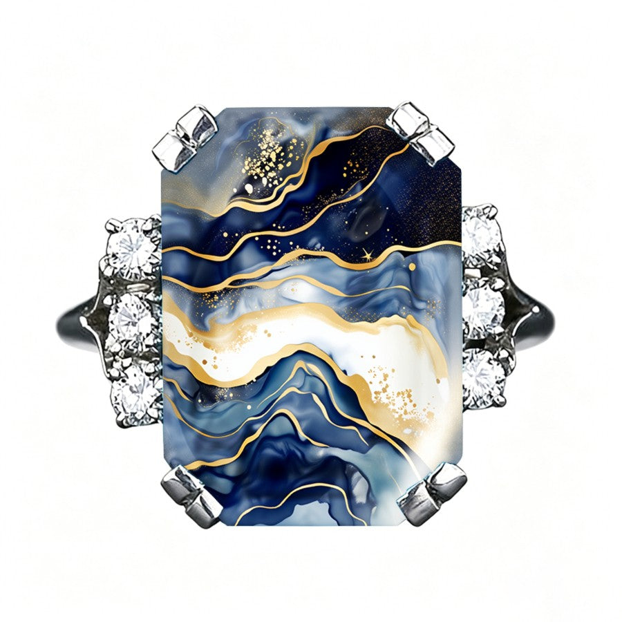 Blue Wave Abstract Ring