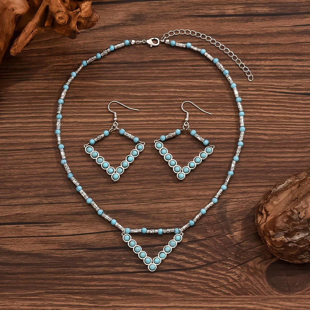Turquoise V-Shape Necklace & Earring Set