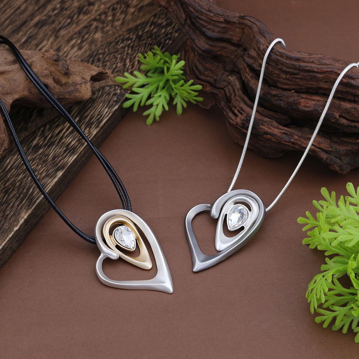 Nested Teardrop Heart Pendant Necklace