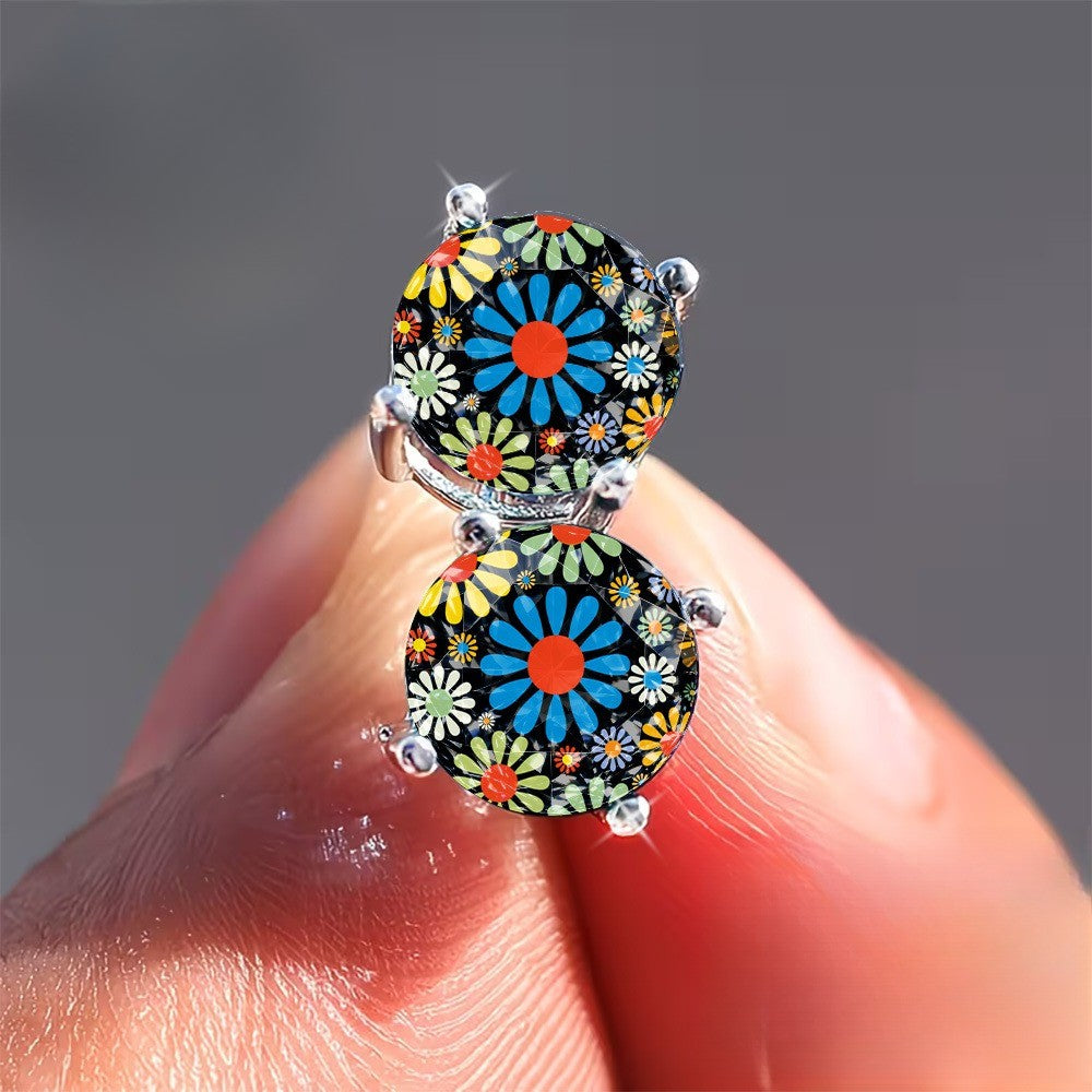 Colorful Wildflower Glass Stud Earrings