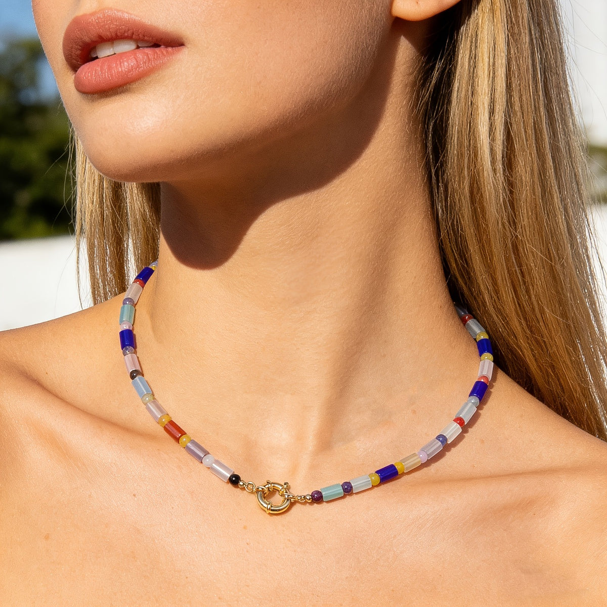 Multi-Color Stone Bead Necklace
