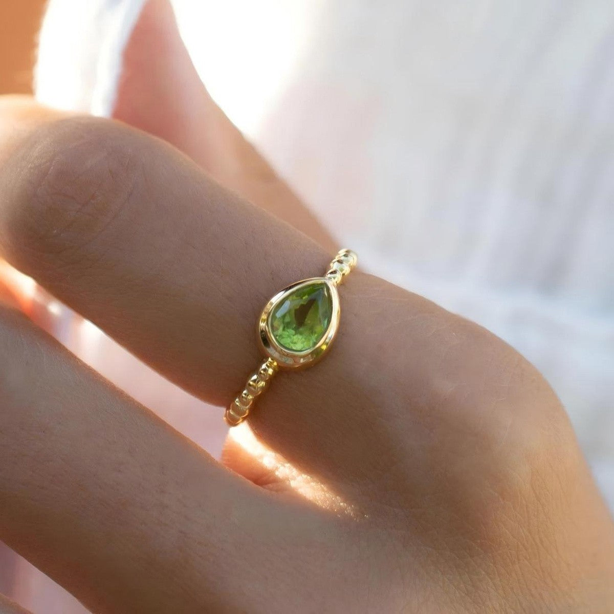 Green Pear Zircon Ring