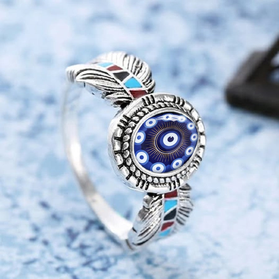 Blue Evil Eye Feather Ring