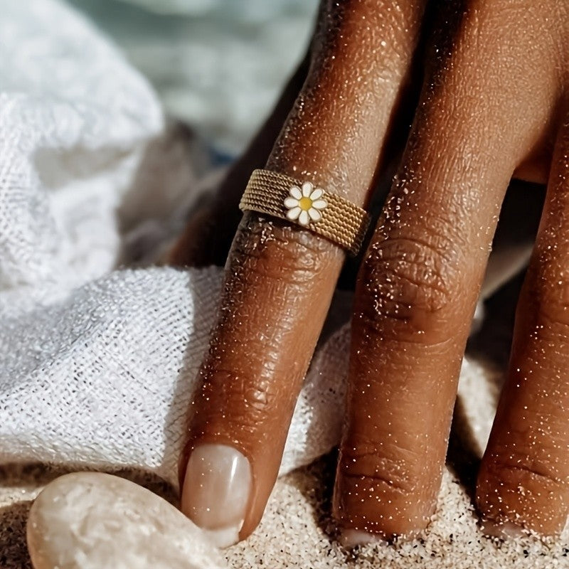 Enamel Flower Mesh Ring