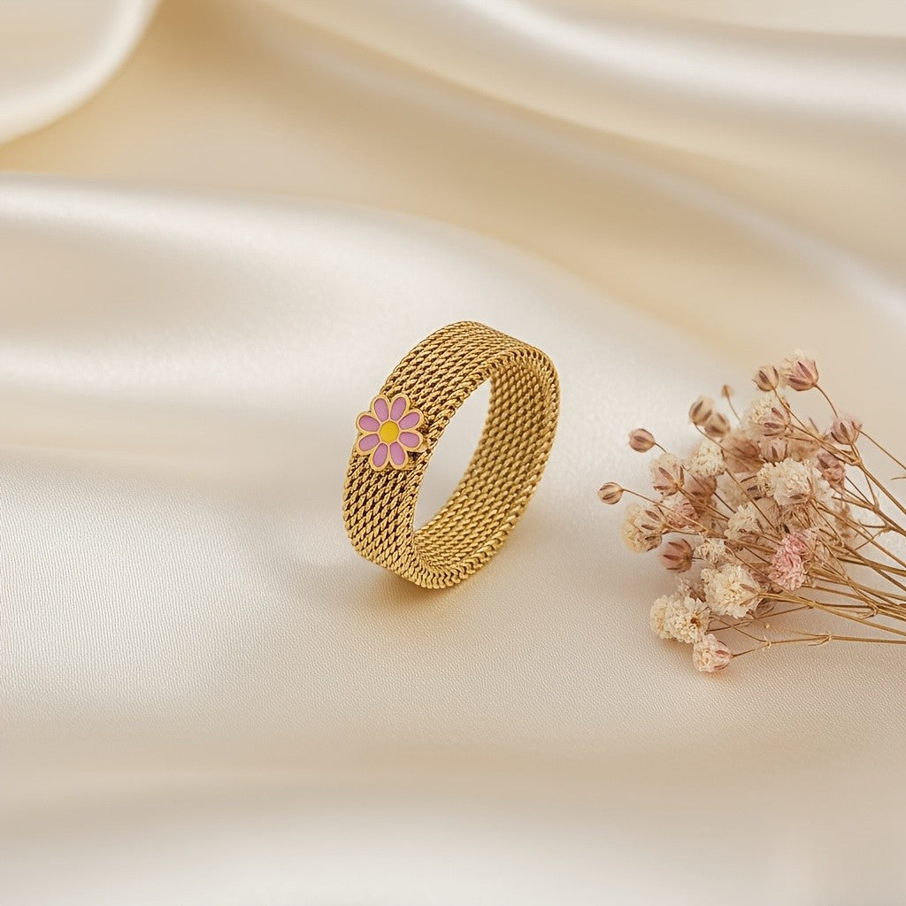 Enamel Flower Mesh Ring
