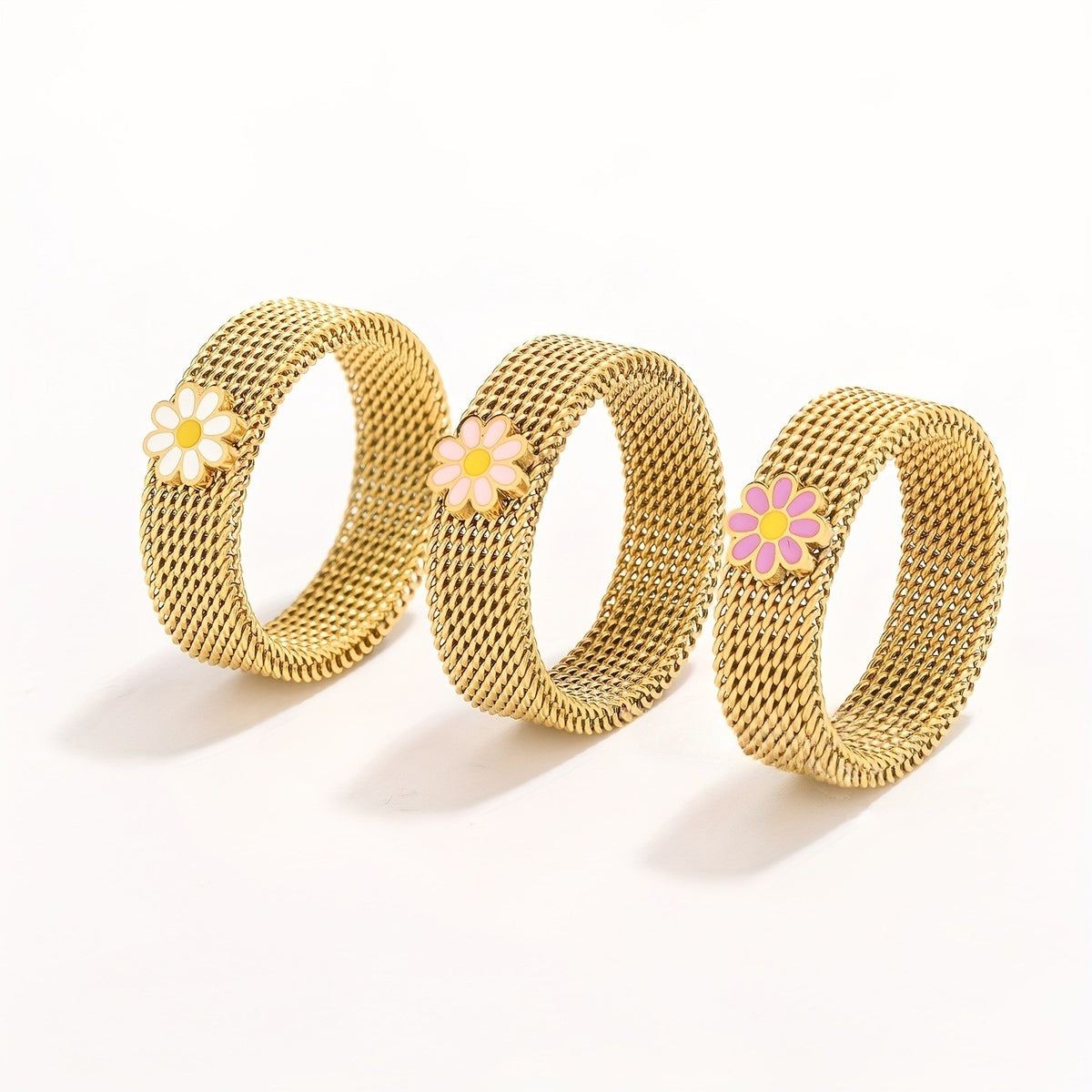 Enamel Flower Mesh Ring