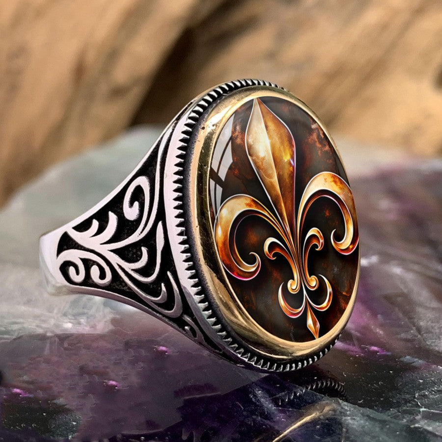 Amber Fleur De Lis Oval Ring
