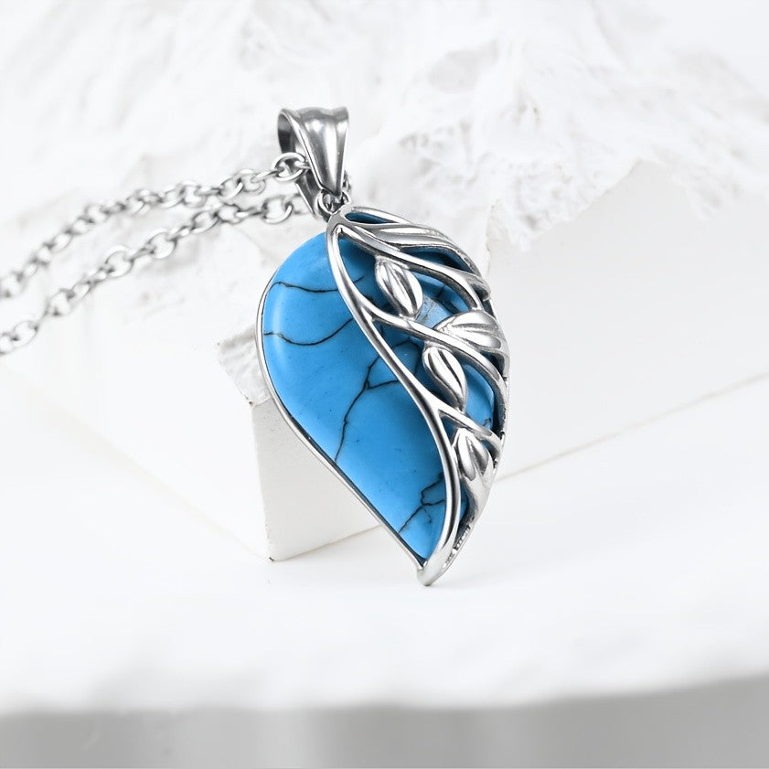 Blue Stone Leaf Overlay Necklace