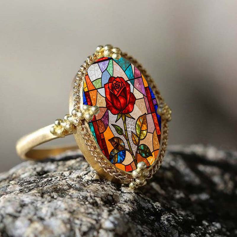 Colorful Rose Oval Ring