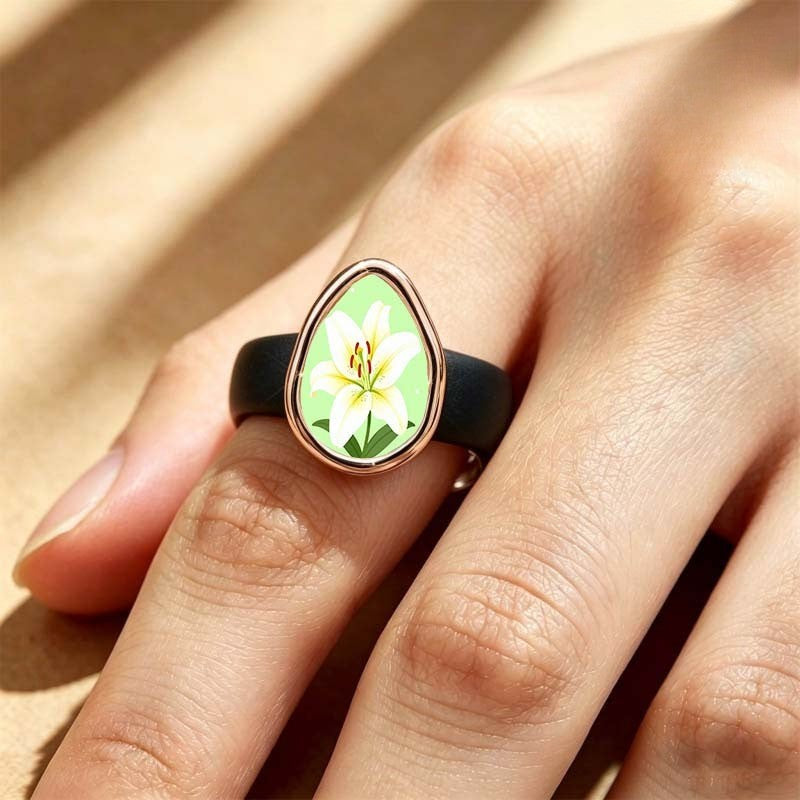 White Lily Teardrop Ring
